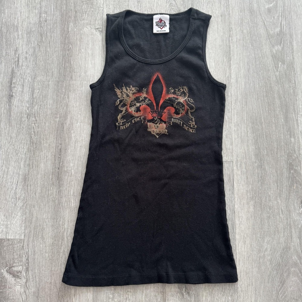 Y2K House Of Blues Tank Top Womens M Black Fleur De Lis Dragon Graphic Music